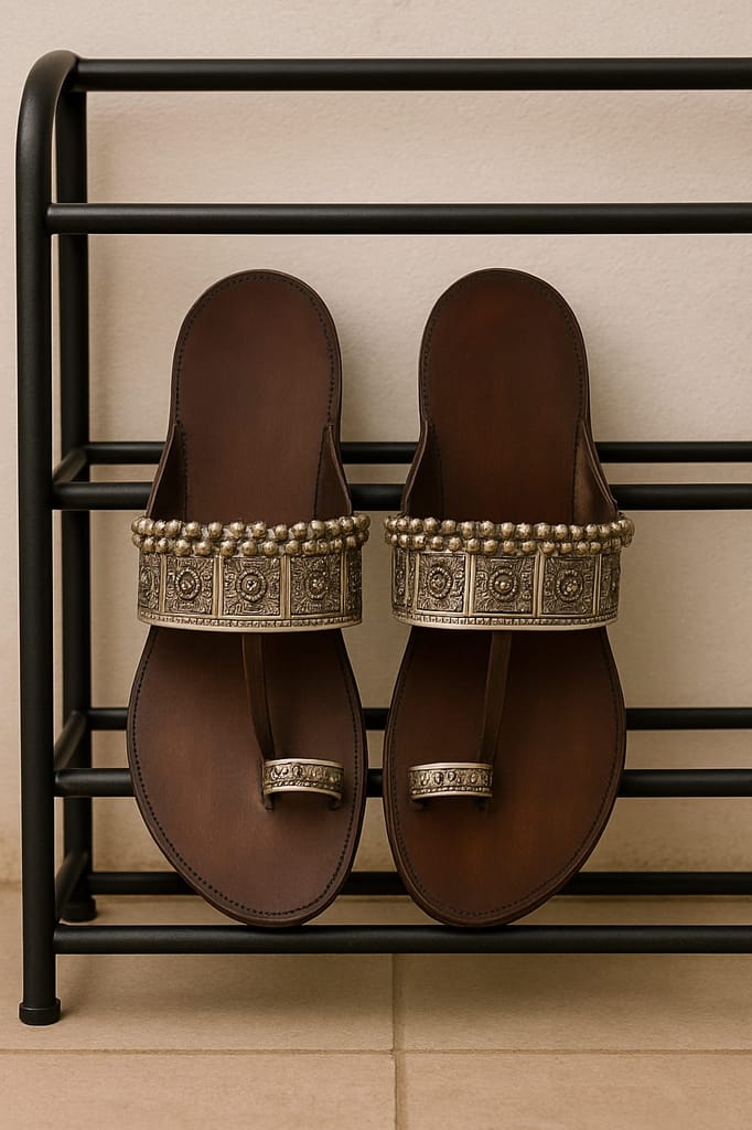 Handcrafted Brown Leather Sandals with Silver Embellishments view 2