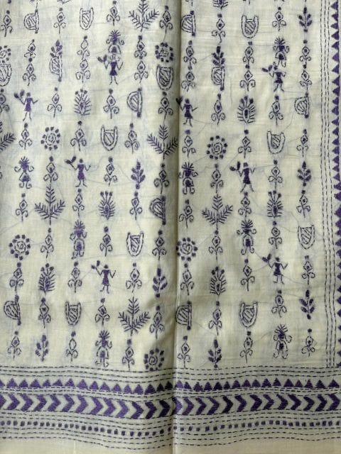 Semi Tassar Kantha all over worli design view 2