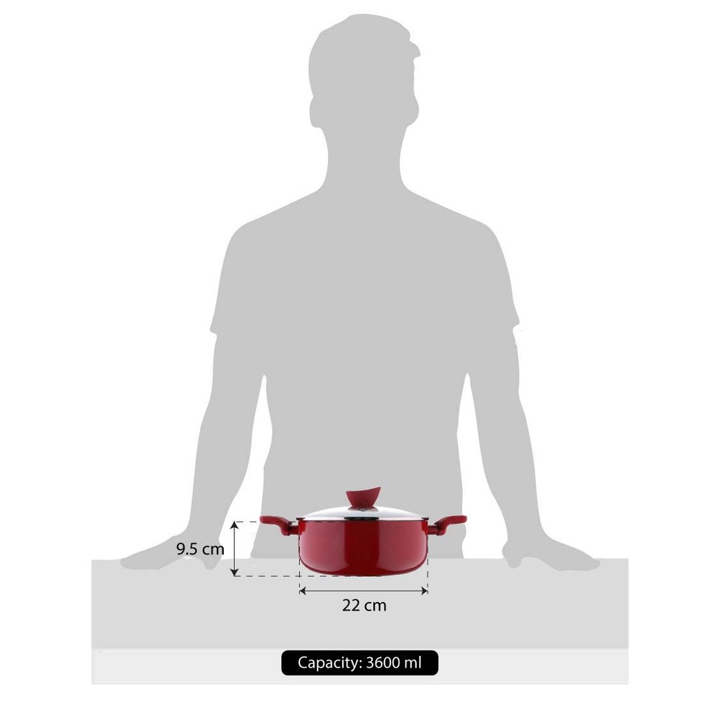 Bergner Bellini Plus 5 Layer Marble Non Stick Casserole with Glass Lid, 22 cm, 3.6 LTR, Induction Base, (PFOA Free), Red view 2
