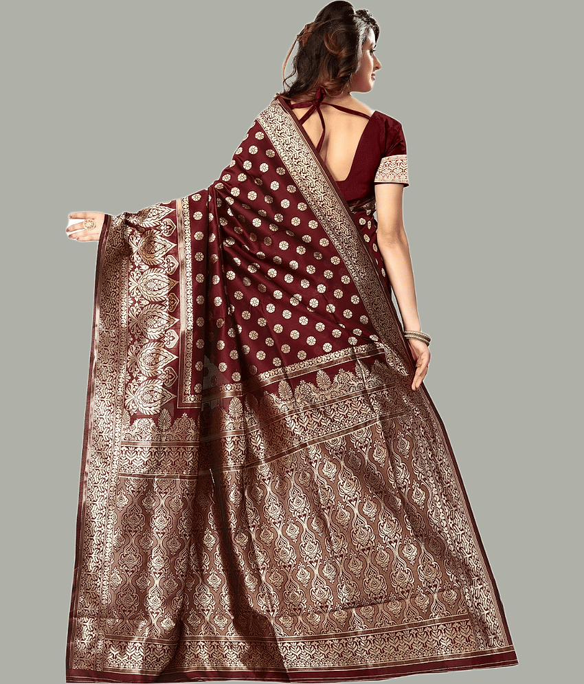 GARIYA Banarasi Silk Embellished Saree With Unstitched Blouse Piece ( Blue ) view 2