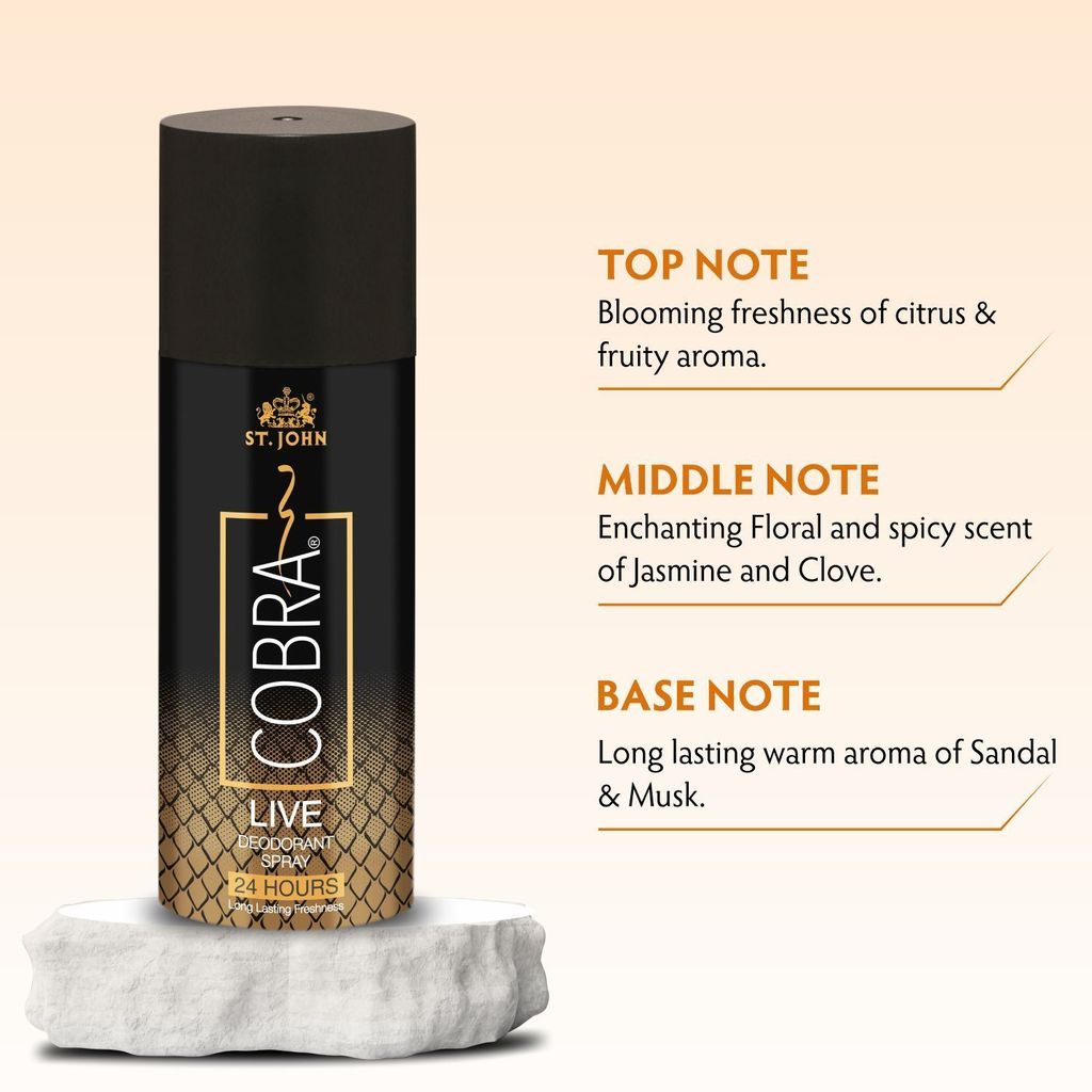 ST-JOHN Cobra Deo Live (2Pcs) and Sport 150 ML (2Pcs) each Body Deodorant Spray - For Men & Women (600 ml, Pack of 4) view 2