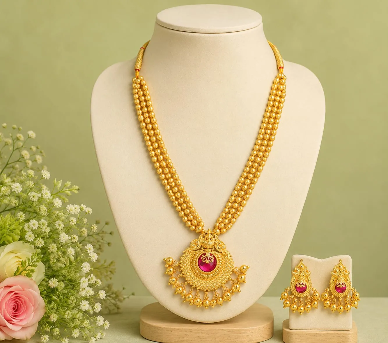 Microplated Jondhla mani necklace with Earrings