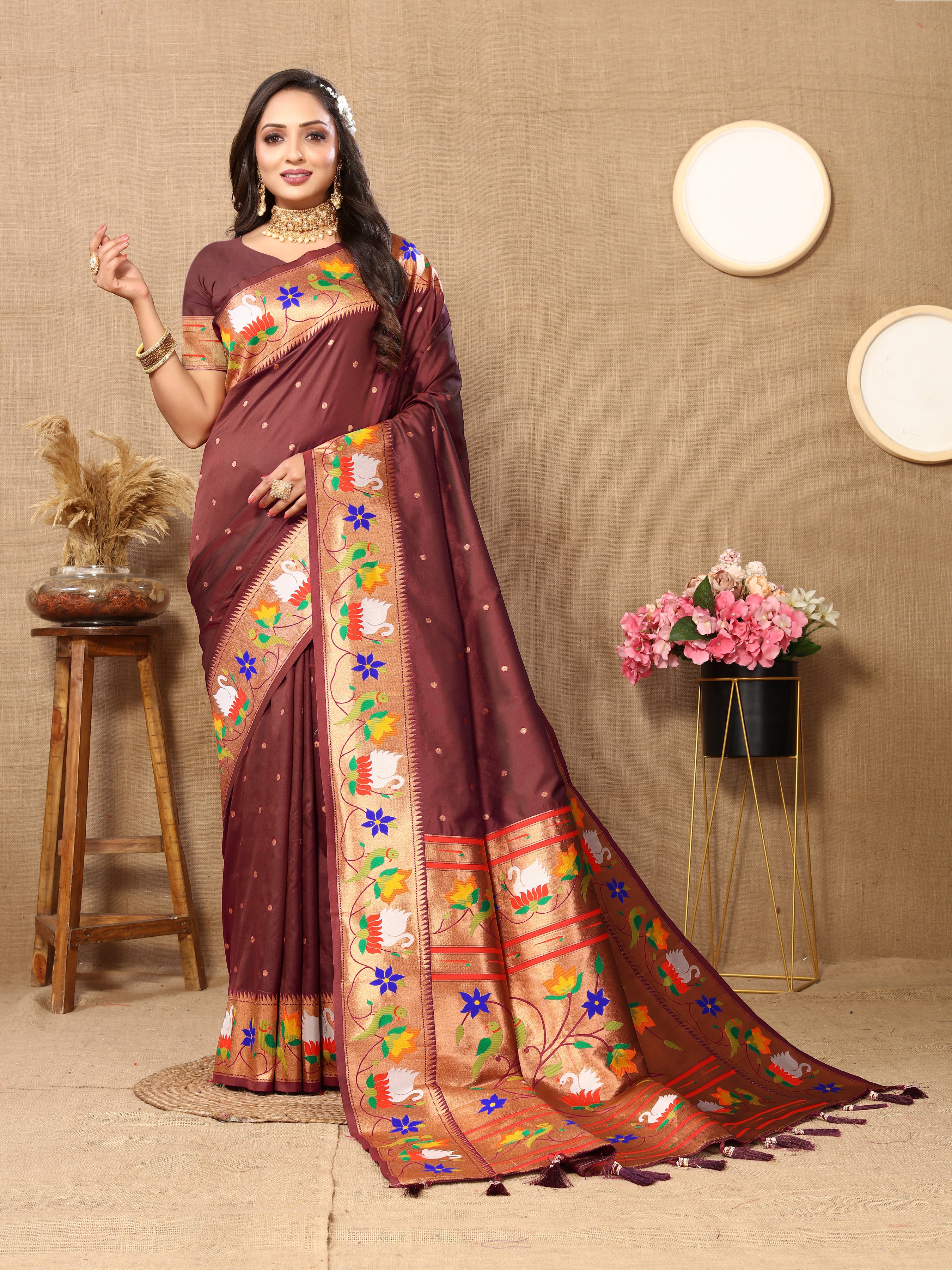 Soft Paithani silk saree with Meenakari weaw... view 2