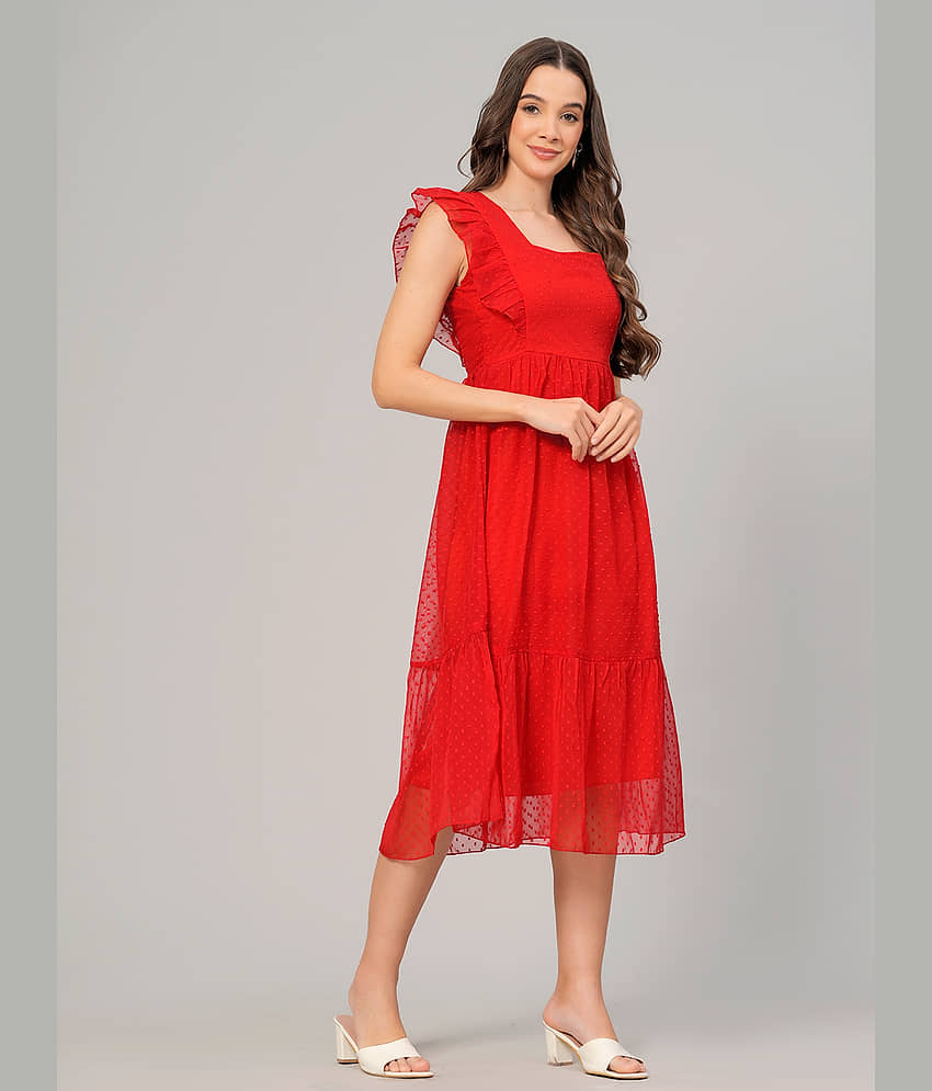 HIGHLIGHT FASHION EXPORT Women Crepe Solid Gown ( Red ) view 2