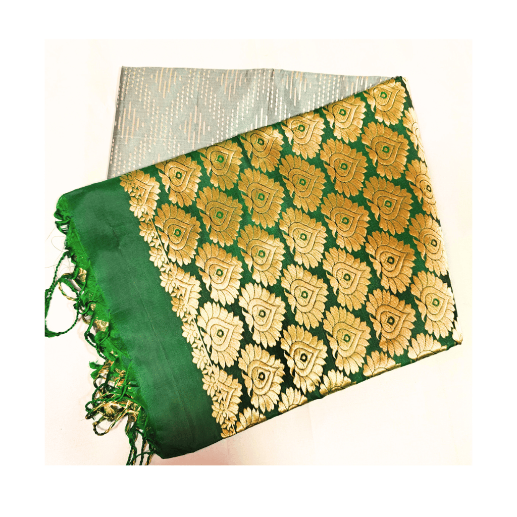 Pattu Saree – Traditional Green with Silver Gold Accents