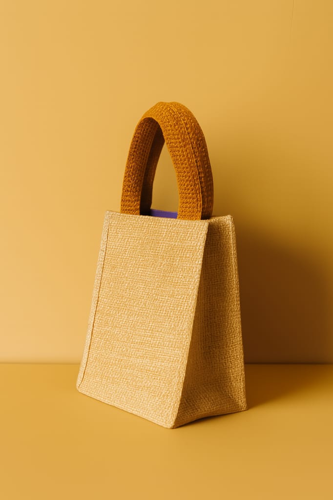Chic Woven Textured Light Yellow Tote Bag with Mustard Handle view 2
