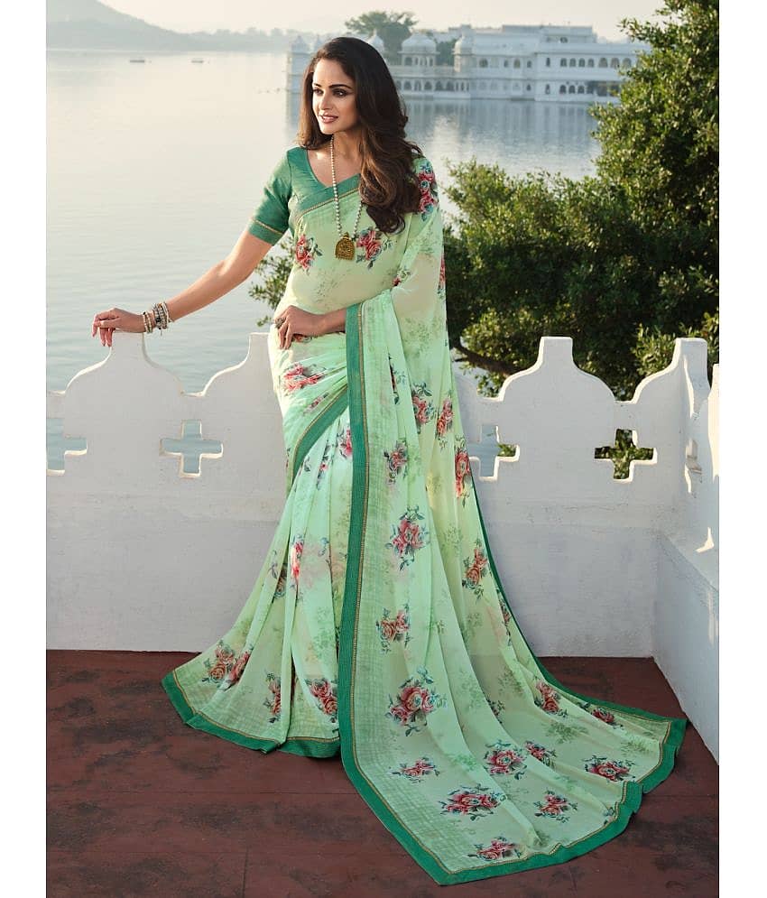 BLEESBURY Georgette Printed Saree With Unstitched Blouse Piece ( LightBLue ) view 2