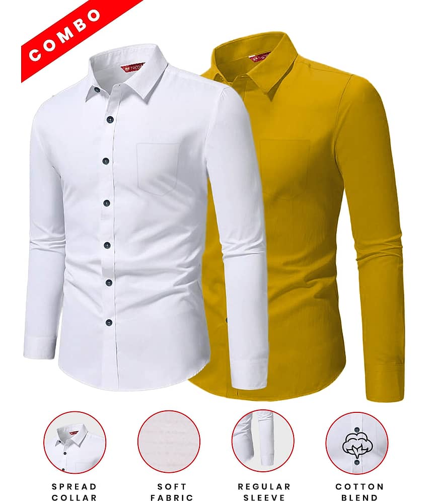 Yugnik Cotton Blend Slim Fit Full Sleeves Men's Formal Shirt - Green ( Pack of 2 ) view 2