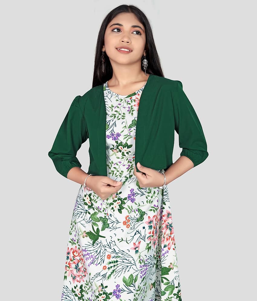 Aarya Creation Crepe Fit And Flare Dress For Girls ( Pack of 1 , Green ) view 2