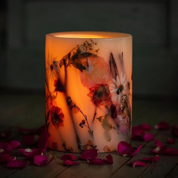 Cd Craft Botanical Candle || Decorative Candle || Made with Dry Flowers and Rose Fragrance || Ideal for Return Gifts
