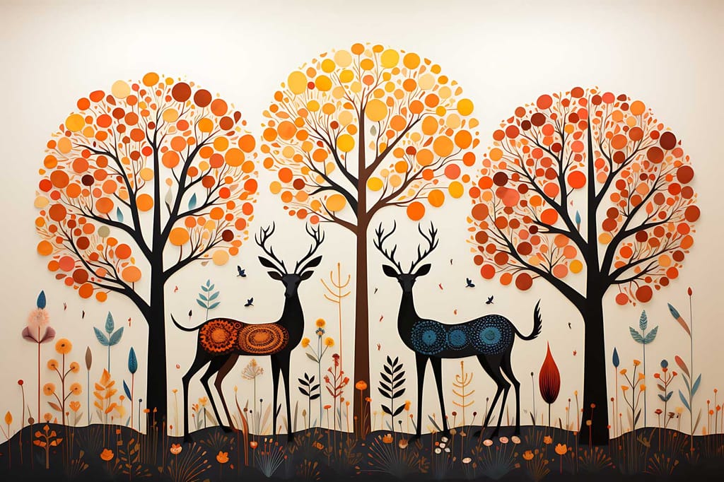 DEER IN A FOREST PAINTINGS 24in X 16in WITH BLACK FRAME view 2