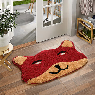 Super Soft Anti-Skid Microfiber Bathroom Mat / Doormat Red (45 x 70 cm) Cat Face Design, Pack of 1