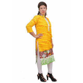 Pankhudi Cotton Printed Casual Yellow Kurti For Women view 2