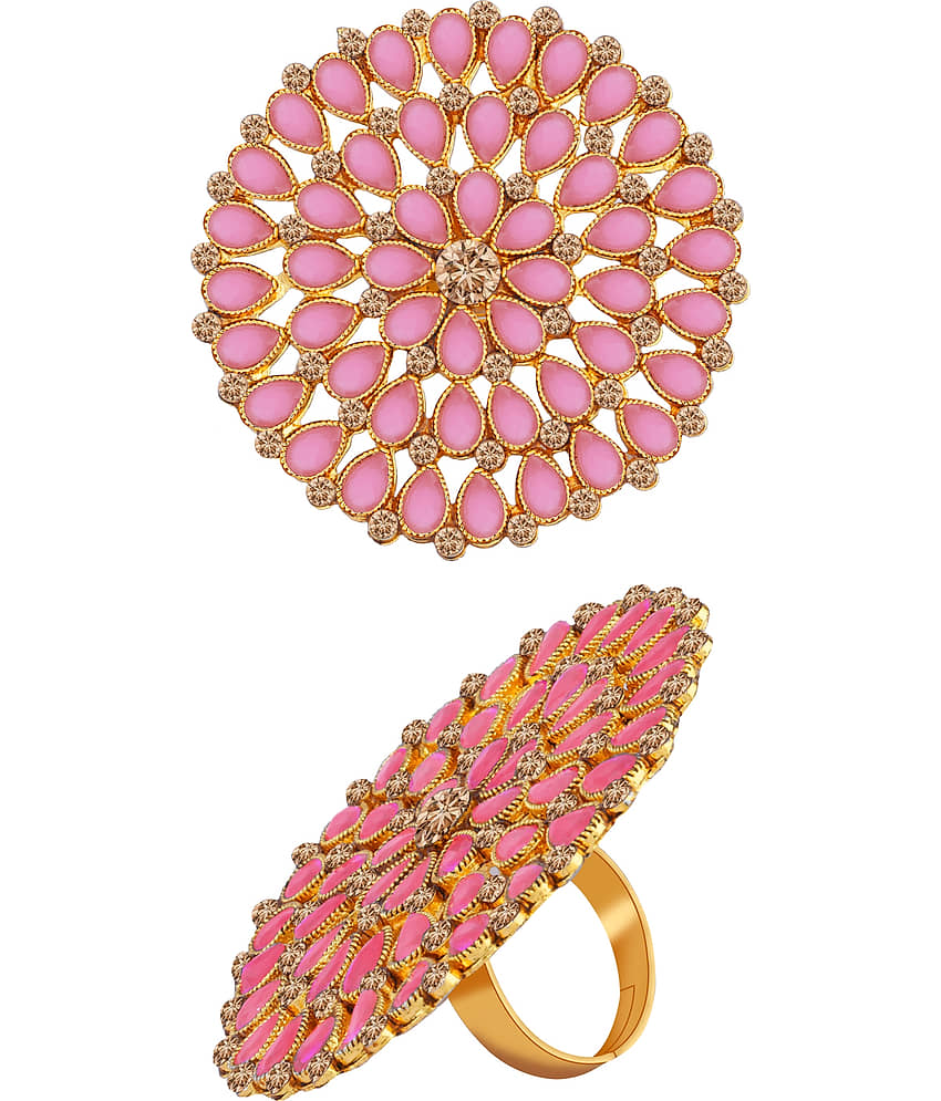 Elegant Look Round Gold Tone Adjustable Designe Traditional Finger Ring For Women And Girl view 2