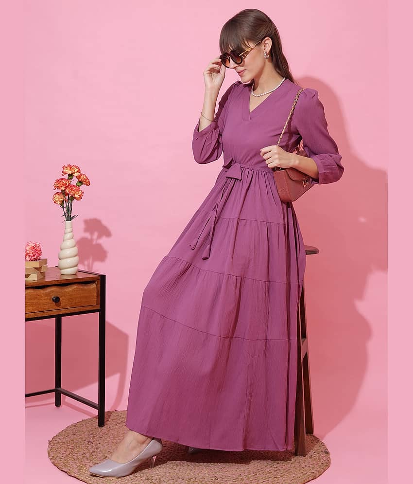 Sheetal associates Women Crepe Solid Fit & Flare Dress ( Purple ) view 2
