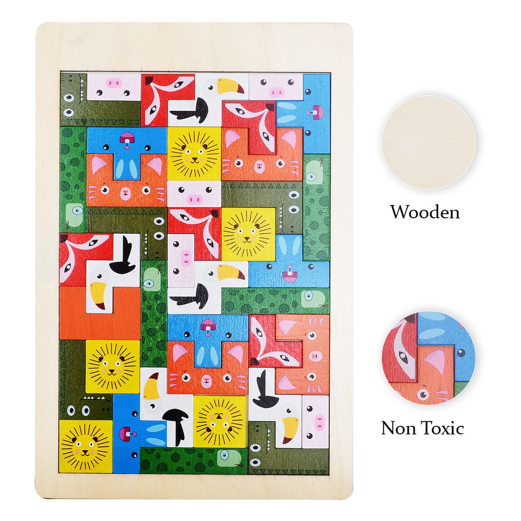 Multi Color Wooden Puzzle Board with Image Printed | Wooden Learning Puzzles | Animals Wooden Puzzle | Animal Puzzle | Wooden Puzzle | Educational Puzzle view 2