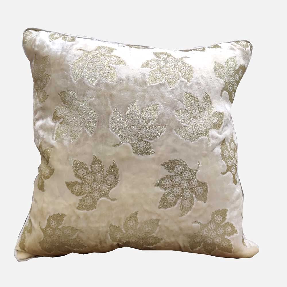 GOODVIBES Brown Ivory Cushion Cover with Leaf Zari Embroidered Stitched Zippered Velvet Combo Cushion Cover (Off White ) | 24X24 Inches | 60cm * 60 cm I Set of 5| view 2
