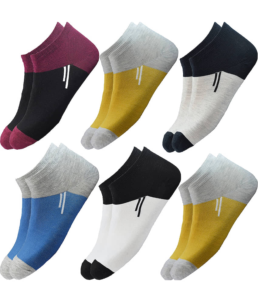 hicode Blended Men's Colorblock Multicolor Ankle Length Socks ( Pack of 6 )