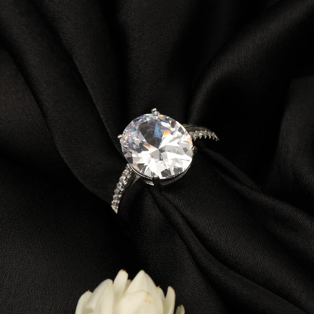 Solitaire Diamond Look Ring for Women | Silver Tone Engagement Ring with Round Brilliant Cut Stone I Weight - 3.01 g view 2