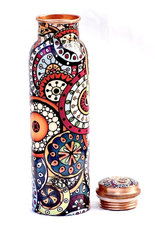Copper Bottles for Printed with Art Work, Travelling Purpose Bottles, Yoga Ayurveda Healing, 950 ML (Design SM 9) view 2