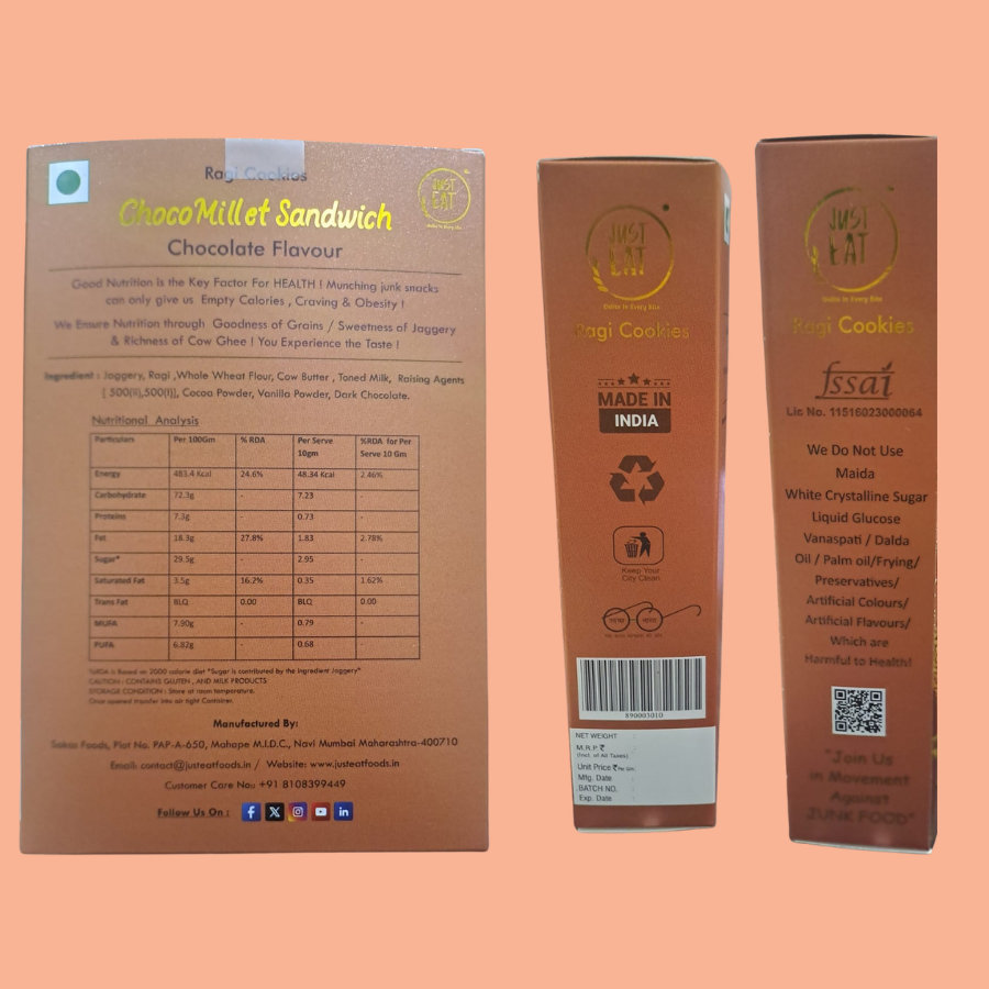 Just Eat Millet Delite Ragi Sandwich Cookies, 100 gm view 2