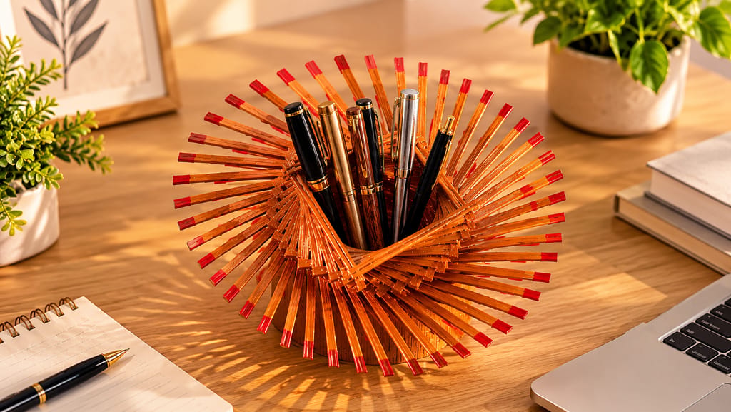 House of Ram Handmade Bamboo Pen Stand | Decorative Desk Organizer for Pens, Pencils & Stationery | Office & Study Table Accessory view 2