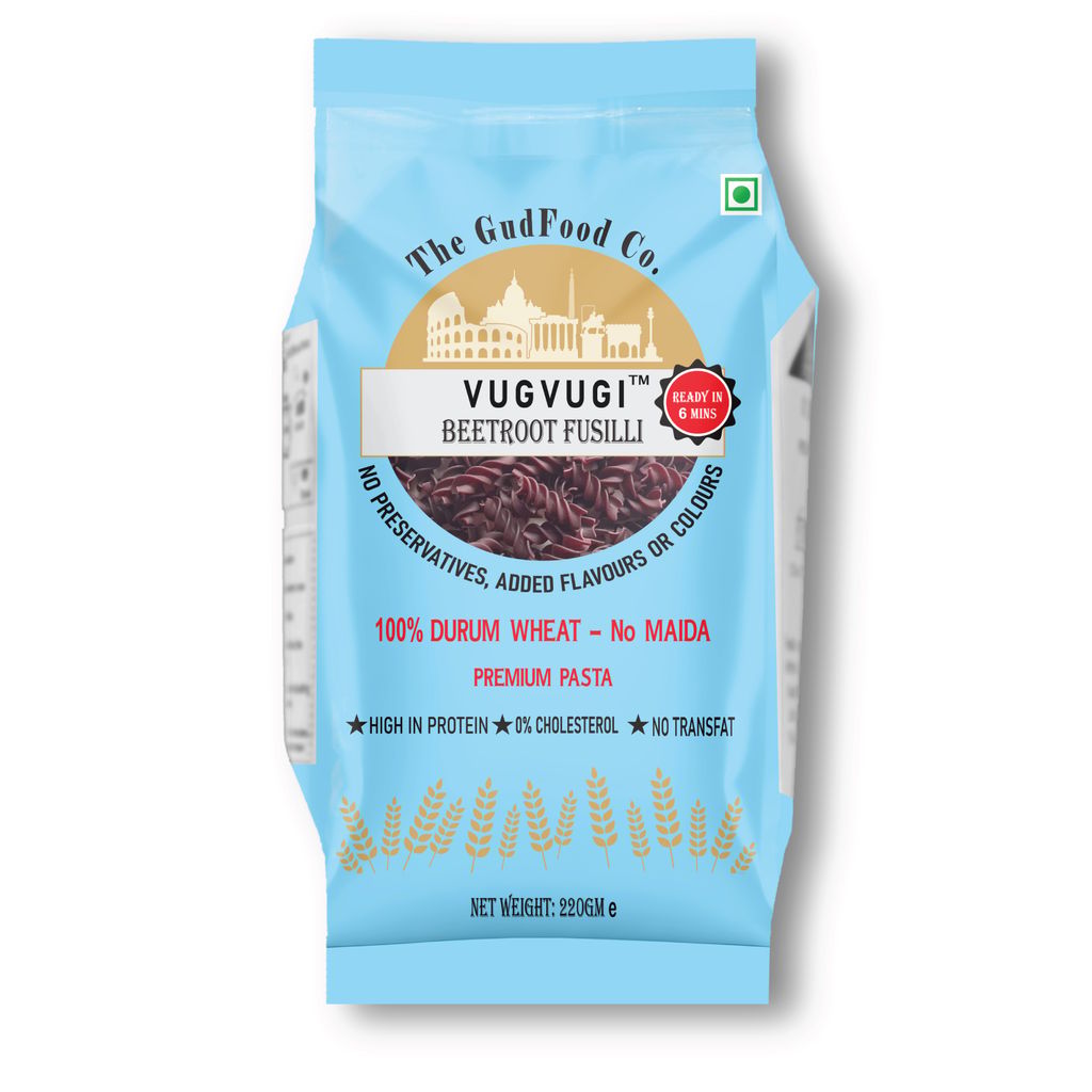 The GudFood Co VUGVUGI Durum Wheat Beetroot Fusilli Pasta, No Maida, High Protein