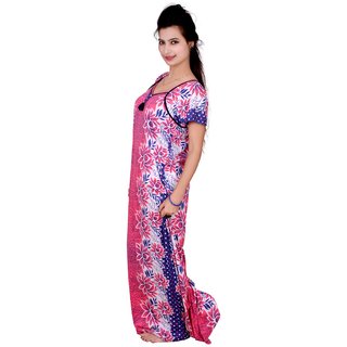 Kismat Fashion Pink Cotton Floral Print Long Night Gowns & Nighty Kn19 view 2