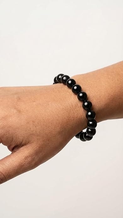 NAVSTONE GEMS & JEWELS Natural Black Obsidian Beaded Bracelet, 8mm Round Beads, 7-inch, Grounding and Protection Crystal Bracelet view 2