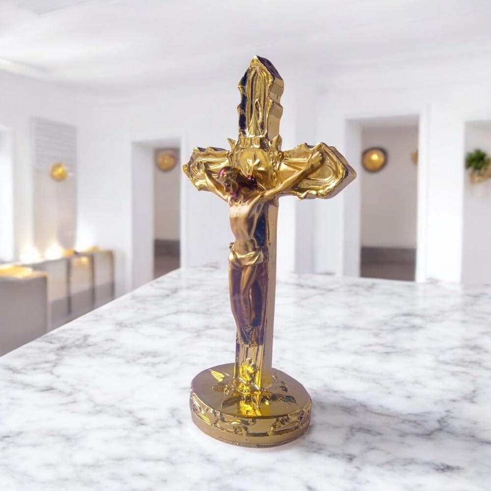 AMS Antique Gold-Plated Jesus Christ Holy Cross Idol � 14x5x4.5 cm | Premium Figurine for Home, Office, Prayer Room, Worship, Decoration & Gifting view 2
