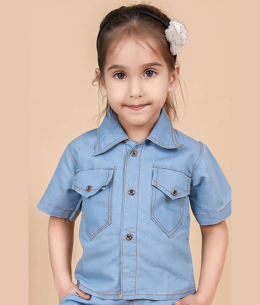 M.MONGELA DRESSES Pack of 1 Baby Girls Denim Shirt & Shorts ( Blue ) view 2