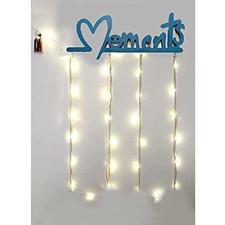 Khush Its Amazing Home Decor Wood Blue Moments With LED Light Hanging Photo Display, DIY Picture Photo Frame Collage Set Includes Multi colour Clips view 2