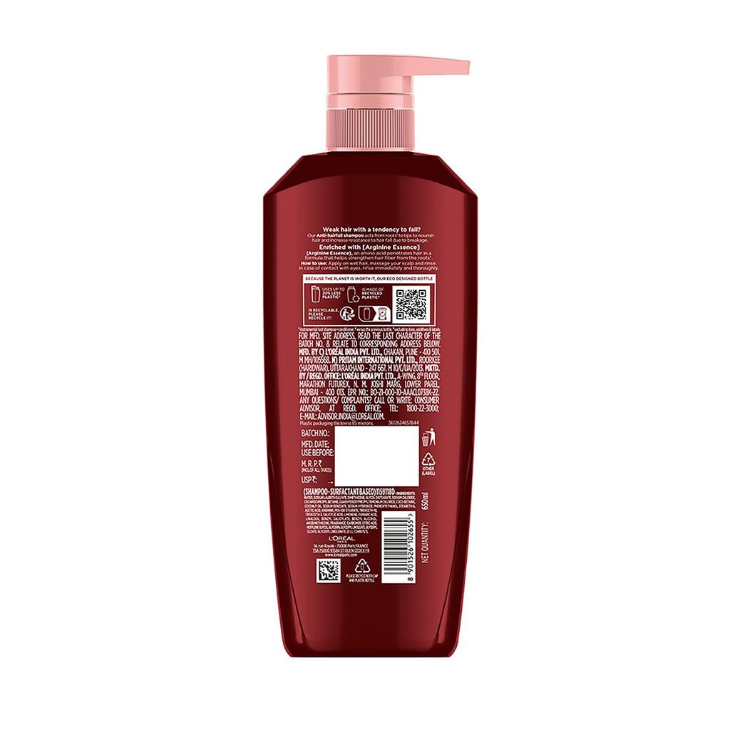 LOreal Paris Fall Resist 3X Anti-Hairfall Shampoo with Arginine Essence For Weak Hair with Tendency to Fall and Hair Thinning (650ml) view 2