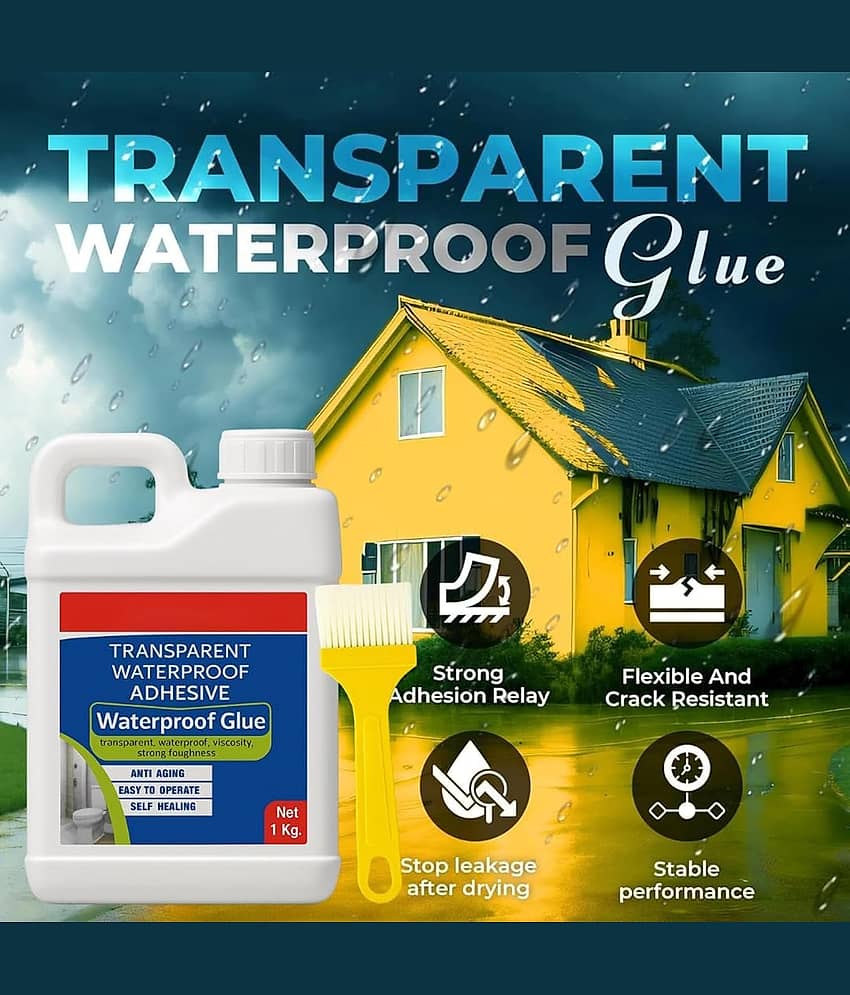 Bhavyta Transparent Waterproofing Glue with Brush – Roof Leakage Crack Seal Agent, Waterproof Adhesive Sealant for Bathroom, Tiles, Pipes, Wall, Window & Outdoor Surface Repair (1kg) view 2