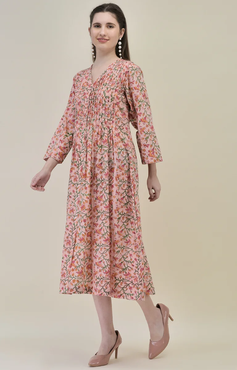 Peach Pink Hand Block Printed Dress view 2