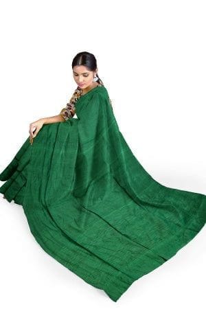 Green Cotton Handloom Saree with Designer Blouse Piece view 2