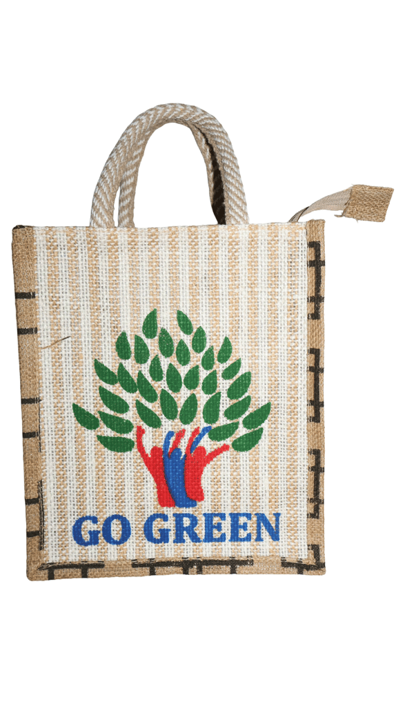 Go Green Printed Jute Tote Bag with Rope Handles
