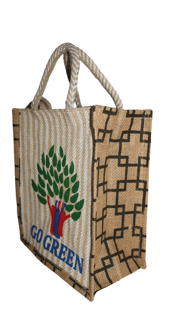 Go Green Printed Jute Tote Bag with Rope Handles view 2