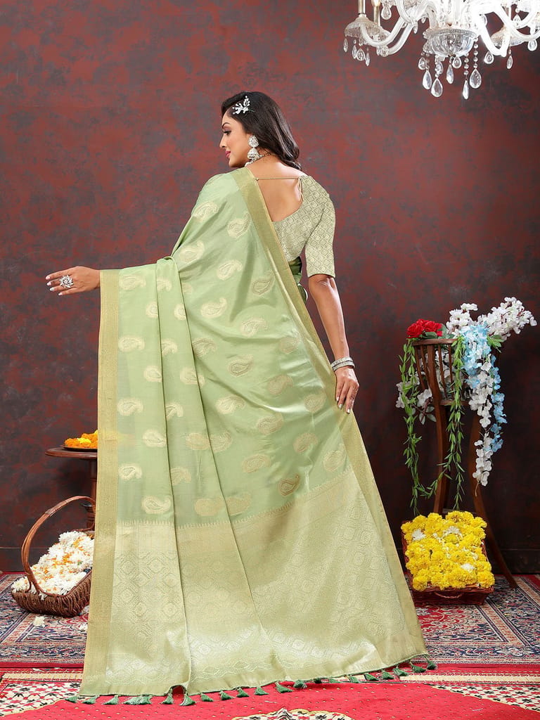 Seagreen Cotton Woven Design with Zari Weaving Design Saree view 2