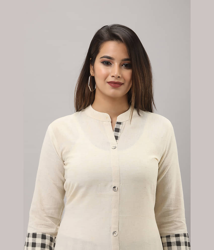MAUKA Cotton Checks Kurti With Palazzo Women's Stitched Salwar Suit - Off White ( Pack of 1 ) view 2
