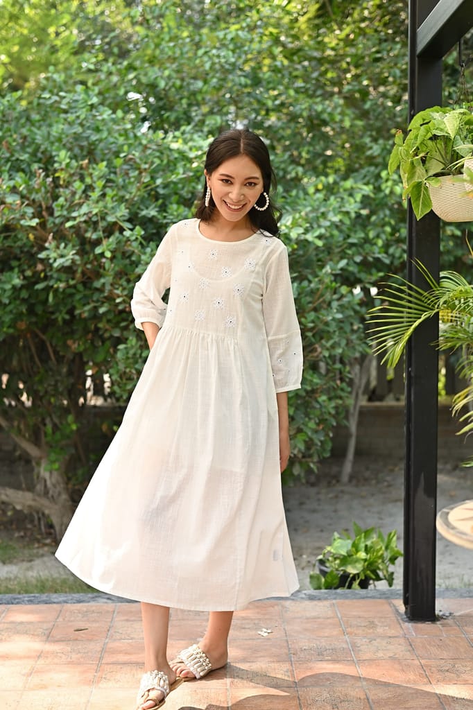 Jasmine Sindhi Hand Embroidered Cotton A-Line Dress view 2