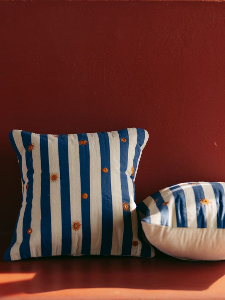 Patchwork Blue & Off White Pillow Cover view 2