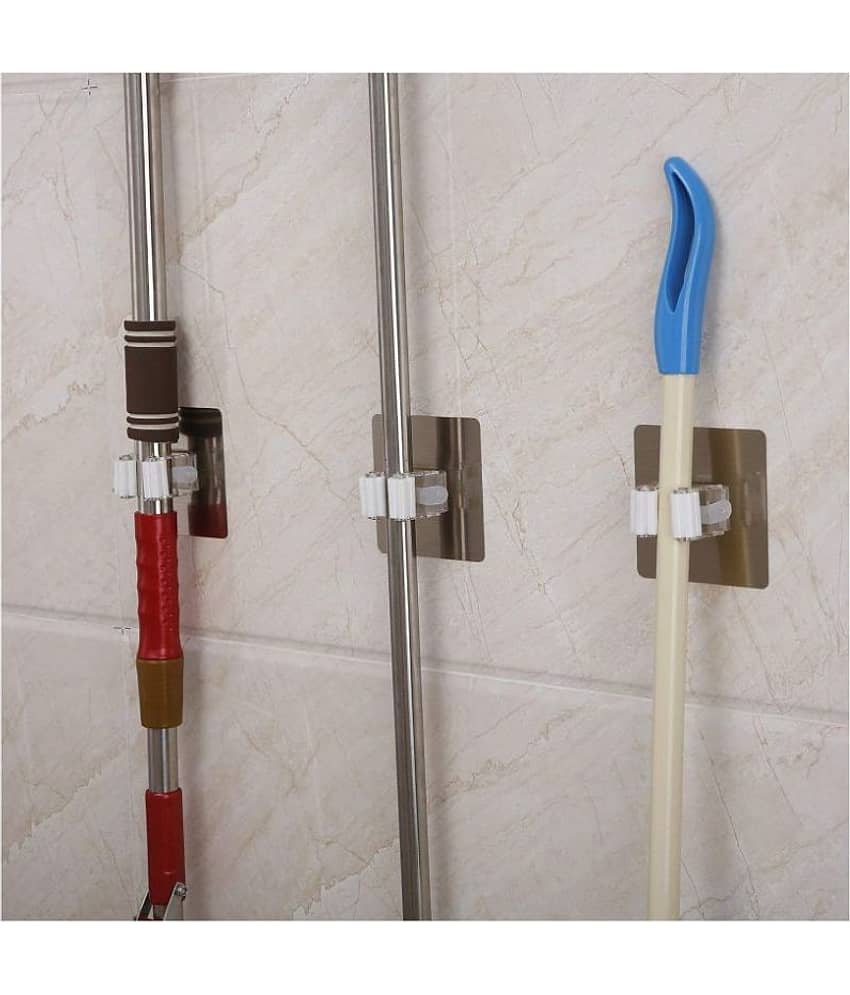 sell4you 2Pcs Magic Sticker Series Self Adhesive Mop and Broom Holder Wall Mounted Multifunction for Home/Kitchen view 2
