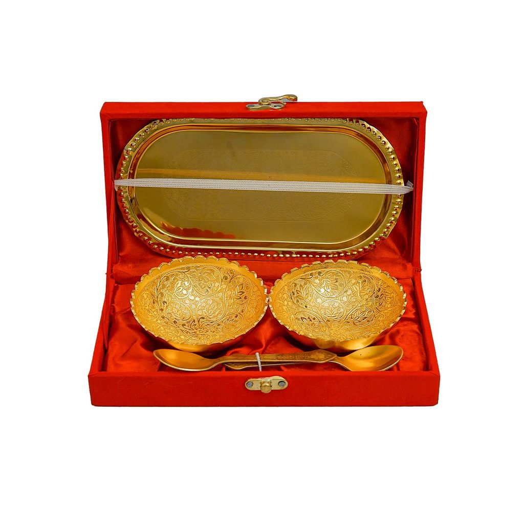 Craftlayout Traditional Serving Set With Royal Velvet Box - Golden view 2
