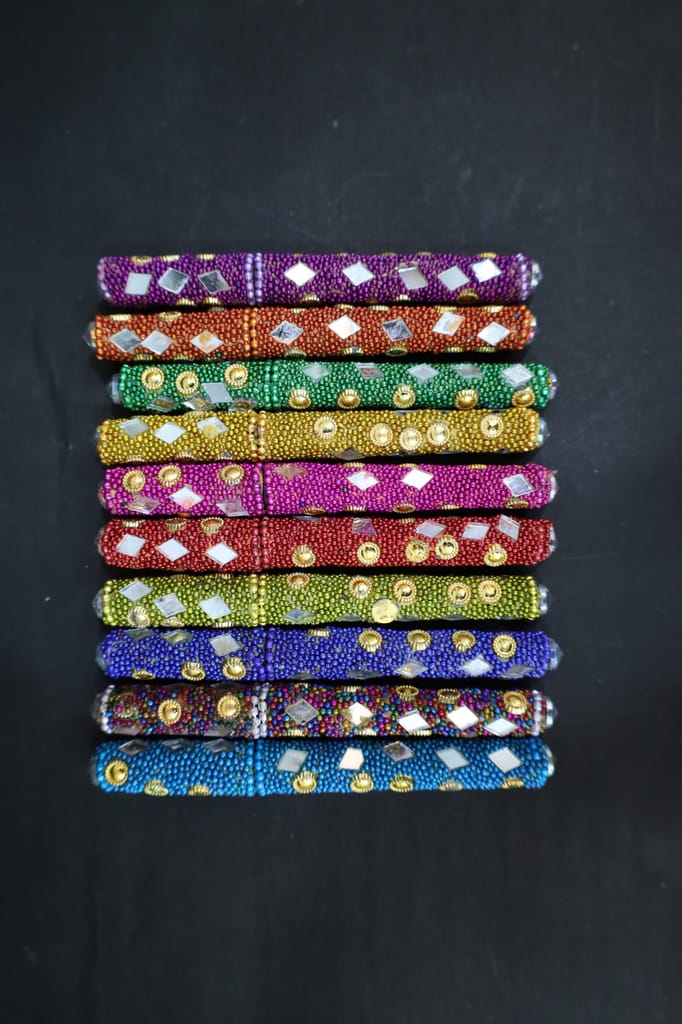 Decorative Beaded Pen Set, 10 Vibrant Colours with Mirror and Gold Accents (Pack of 10) view 2