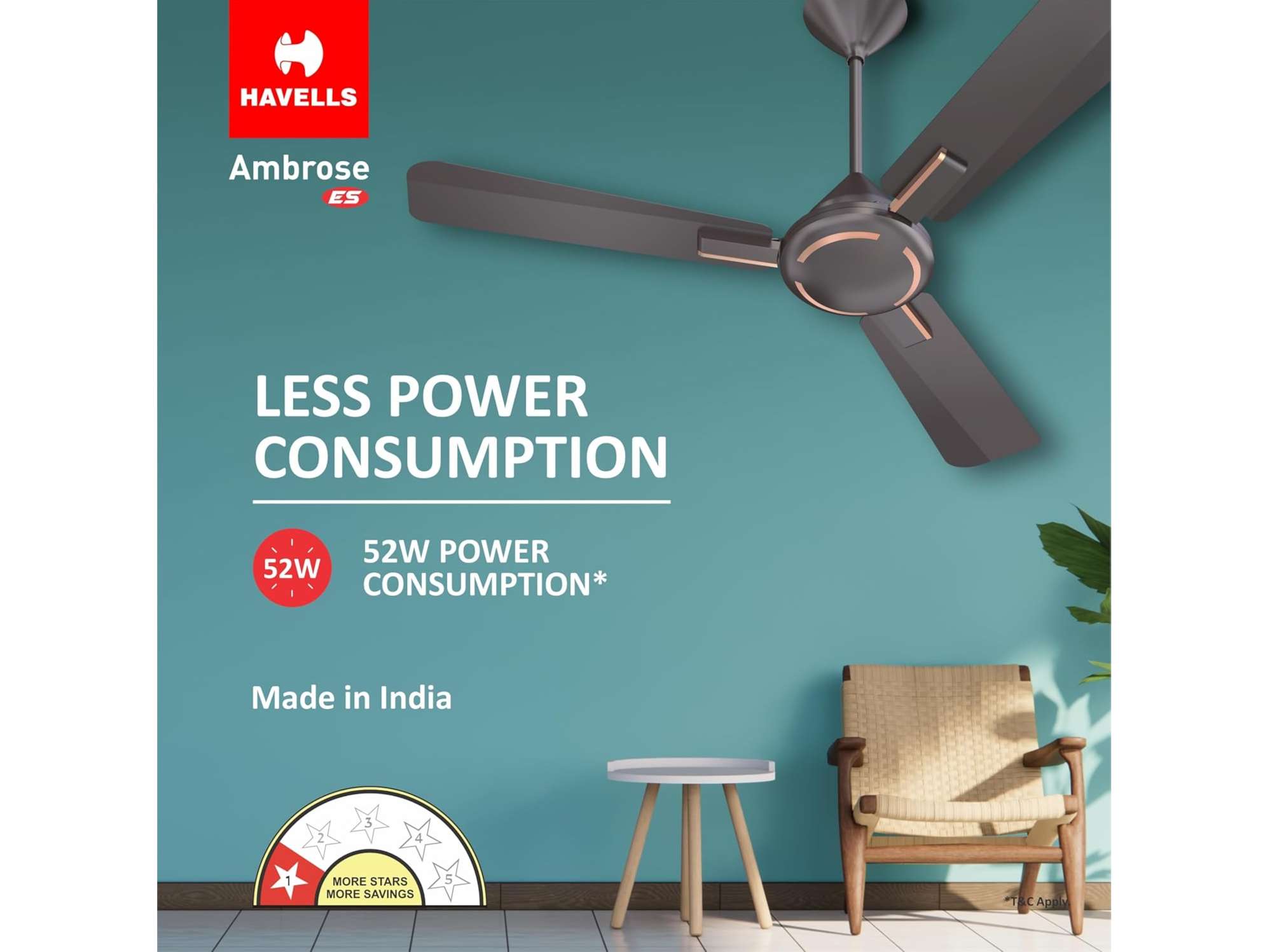 Havells Ambrose 1200mm Energy-Saving High-Speed Ceiling Fan, Cola Espresso - Copper view 2