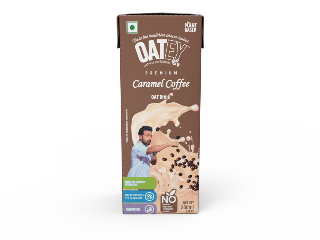 OATEY Caramel Coffee Oat Drink -High Protein, Anti-biotics free, Non-dairy, plant-based, Nut/Soy free, No-added sugar, 200ml ( Pack Of 8)