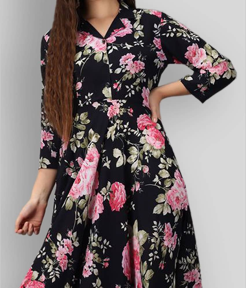 Rudrakriti Women Crepe Printed A-line Dress ( White ) view 2