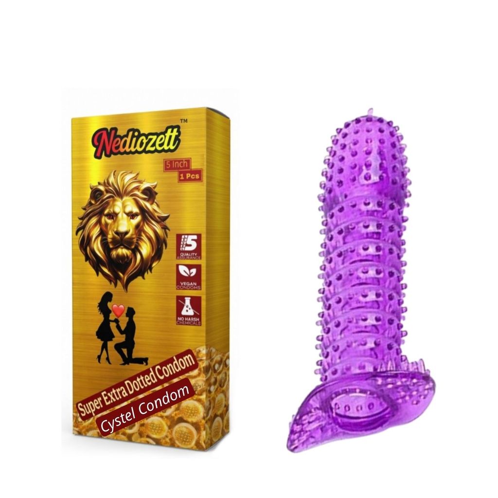 Nediozett Crystal Dotted Reusable For Long Last Action Condom Silicone Condom Extra Dotted Golden Series for More Extra Pleasure 5inch (Pack of 1)