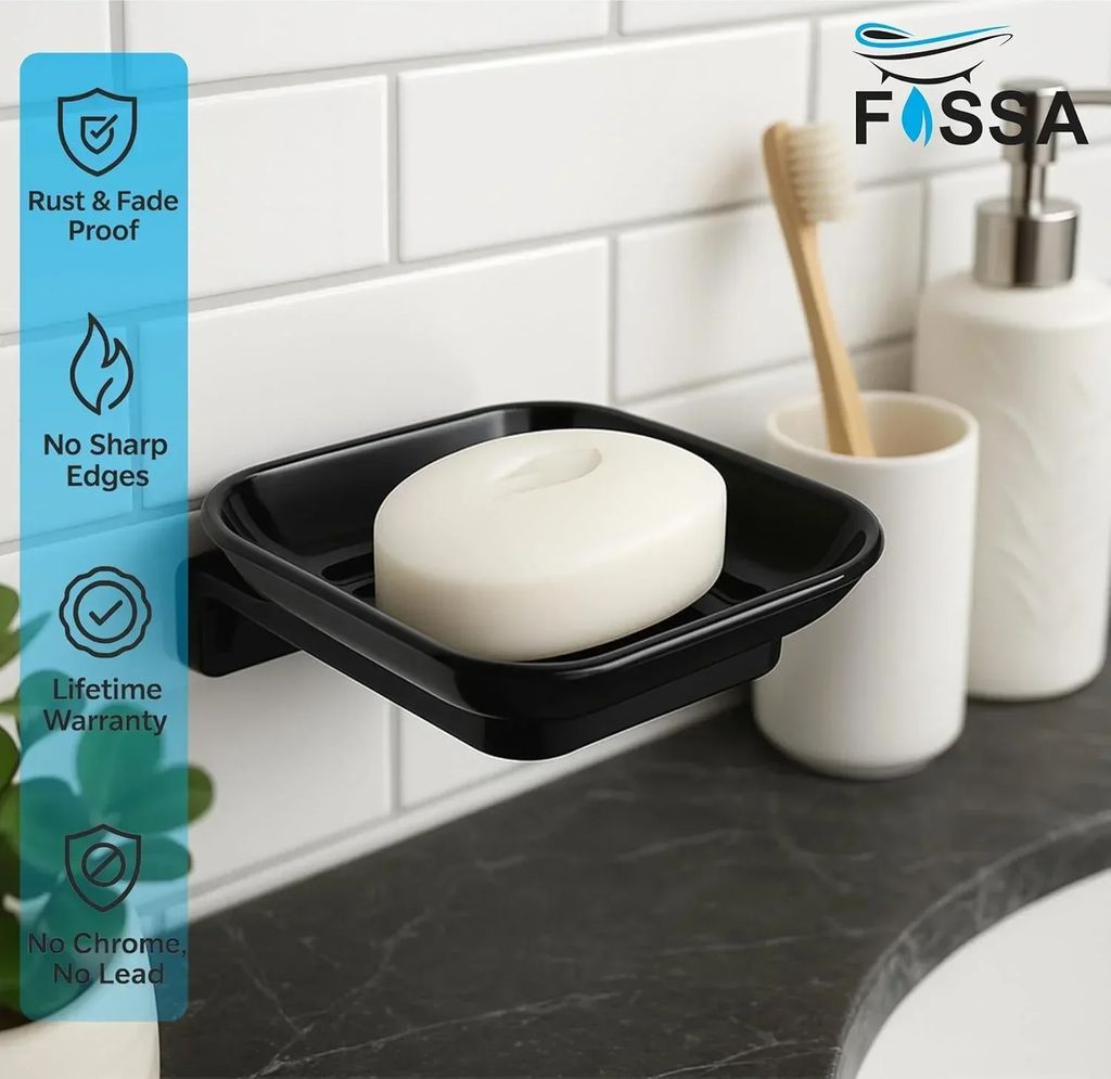Black Soap Dish Unbreakable ABS Square Ceramic Finish (RB-111) view 2
